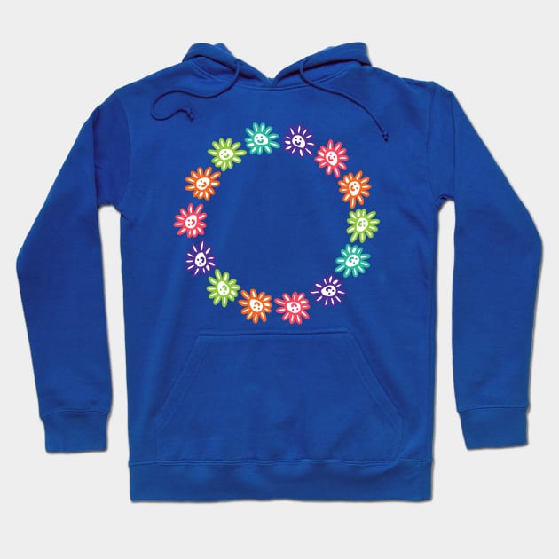 Daisy Flowers Smiley Face Ring Hoodie by ellenhenryart